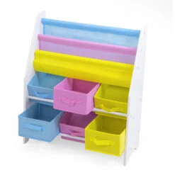 Scaffale Small In Legno Porta Libri E Giocattoli Con 3 Ripiani E 6 Cestoni -Negozio Di Prodotti Per Bambini 0047705 scaffale small in legno porta libri e giocattoli con 3 ripiani e 6 cestoni