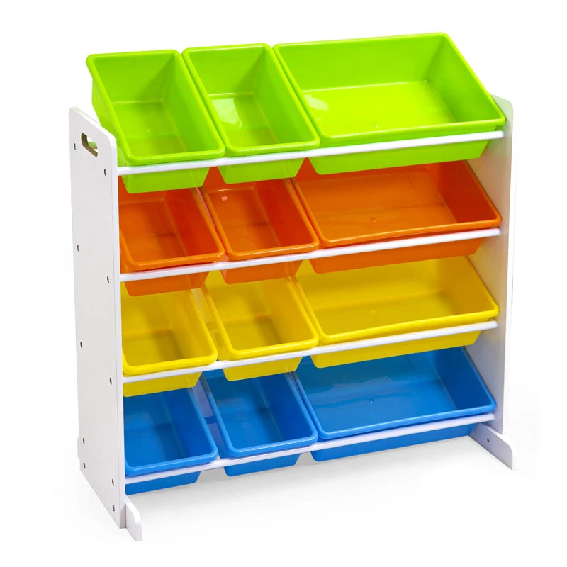 Scaffale In Legno 4 Piani Con 12 Cestoni Porta Giocattoli 3 Scaffale In Legno 4 Piani Con 12 Cestoni Porta Giocattoli