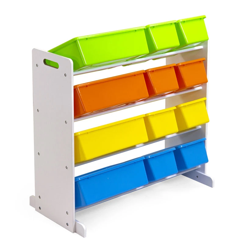 Scaffale In Legno 4 Piani Con 12 Cestoni Porta Giocattoli 6 Scaffale In Legno 4 Piani Con 12 Cestoni Porta Giocattoli - immagine 4