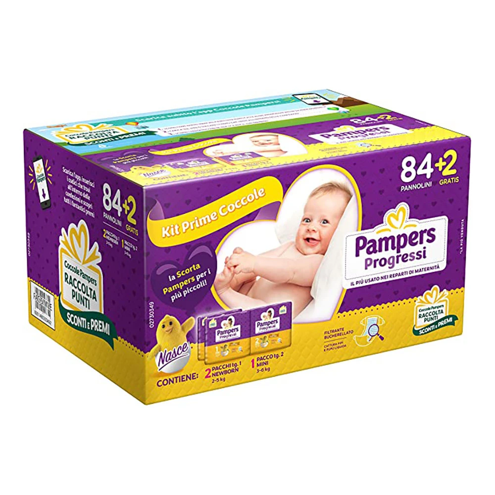 Pampers® Pannolini Progressi Newborn 1 E Mini 2 Trio 86 Pezzi 3 Pampers® Pannolini Progressi Newborn 1 E Mini 2 Trio 86 Pezzi