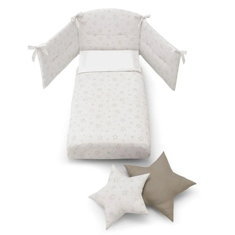 Erbesi Set Piumone Letto Con Paracolpi, Federa E Cuscini A Stella - Bianco E Tortora 3 Erbesi Set Piumone Letto Con Paracolpi, Federa E Cuscini A Stella - Bianco E Tortora