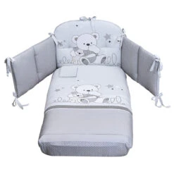 Picci Set 3pz Piumetto, Paracolpi E Federa Per Letto Valdo - Stampato Grigio