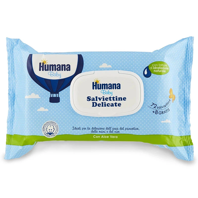 Humana Salviettine Delicate Neonato Con Aloe Vera 72pz 3 Humana Salviettine Delicate Neonato Con Aloe Vera 72pz